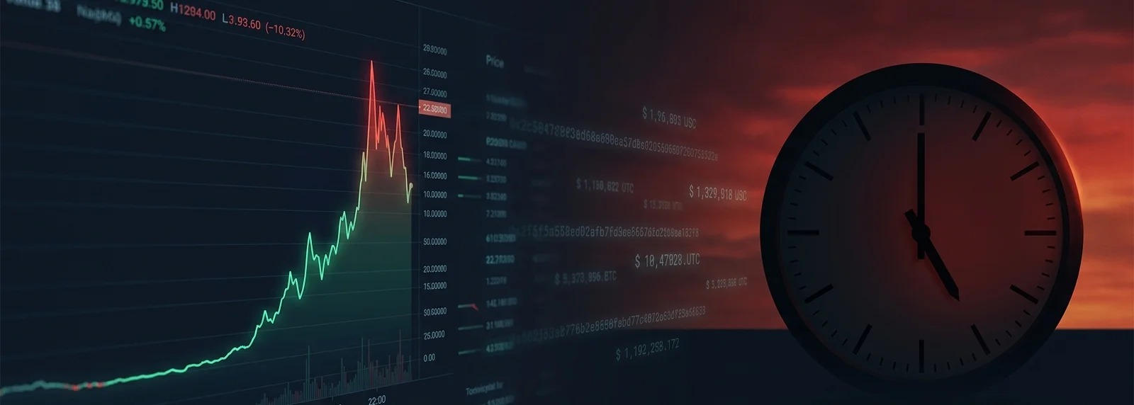 Price chart spiking before announcement with clock approaching deadline